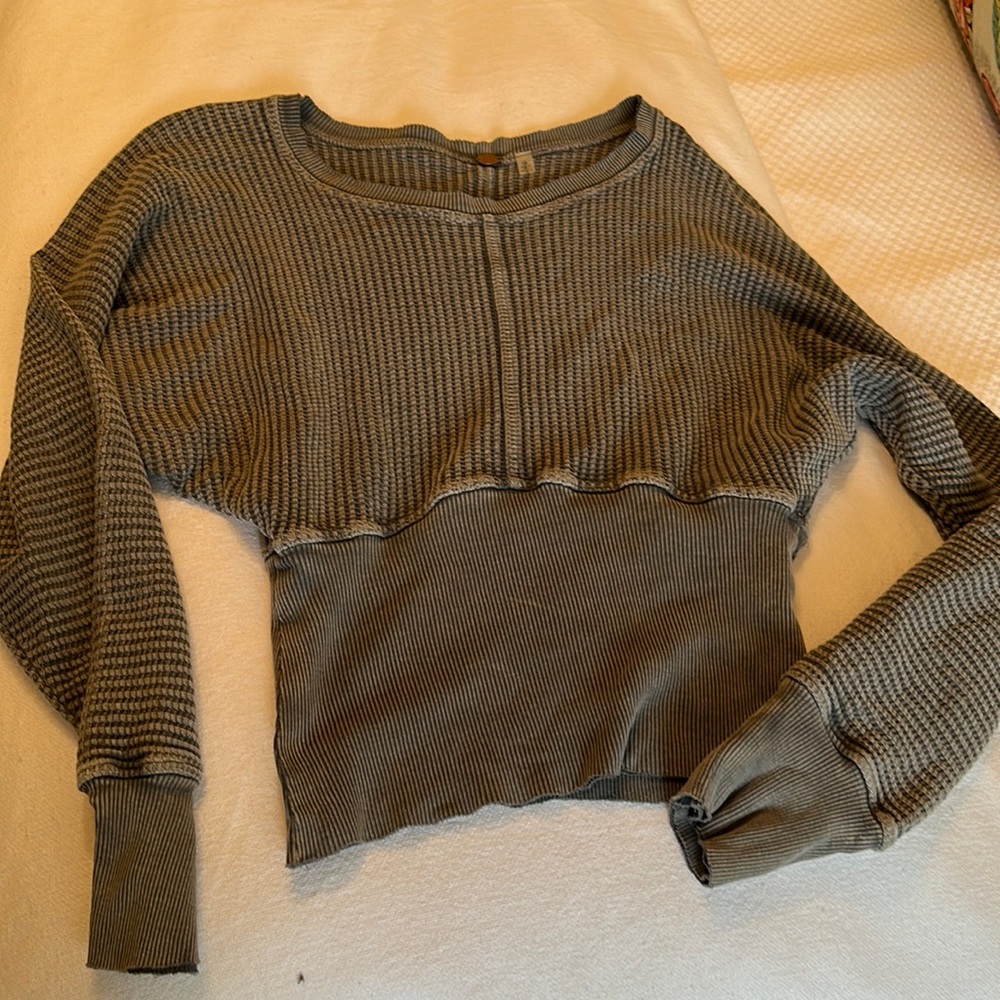 Free People Grey Long Sleeve Top